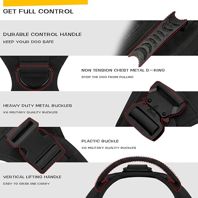 Tactical Dog Backpack Harness for Large Breed Original Design Metal Buckle Vest with Side Bags Pouches for Service Working Training (Black (Vest only), XL)