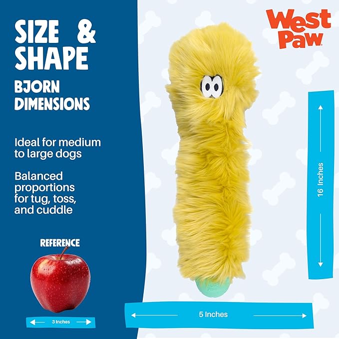 WEST PAW Rowdies Rolf Durable Plush Dog Toy with HardyTex Reinforced Seams Engaging Squeaker with Soft Cuddly Exterior Hand Sewn and Finished in Bozeman Montana for Dogs - Citrus