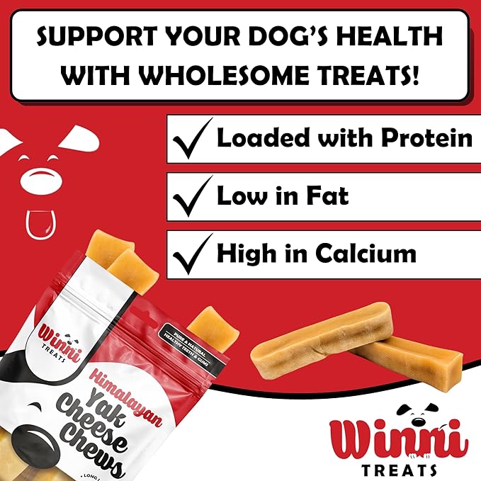 Winni Treats Yak Cheese for Dogs - Limited Ingredient, Preservative-Free, Premium Himalayan Yak Chews with Milk & Lime, Raw, Digestible Healthy Dog Chews, Long Lasting Cheese Dog Treats (2 Pieces)