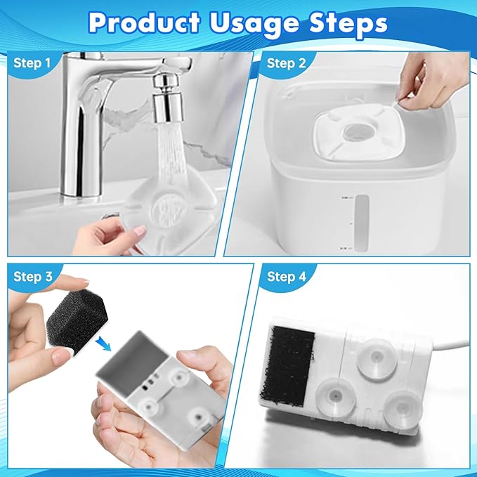 8 Pcs Cat Water Fountain Replacement Filters, 4 Pack Filters 4 Pack Pre- Sponges Fit for 67oz, 95oz, 135oz Automatic Pet Fountain Dog Water Dispenser