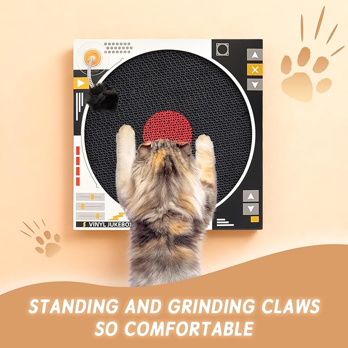 Cat Scratcher Record-Shaped Cat Scratching Board 35 * 35CM Scratching Pad, Dual-Use Flat and Vertical Cardboard Cat Scratcher, Equipped with Toy Spring Balls, Suitable for Cats to Sharpen Their Claws