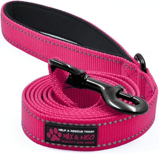 Max and Neo Reflective Nylon Dog Leash - We Donate a Leash to a Dog Rescue for Every One Sold (Pink, 6ft)