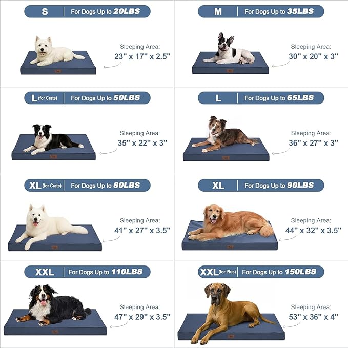 Outdoor Extra Large Dog Bed, Jumbo Waterproof Dog Bed for Large Dogs, Orthopedic Egg Crate Foam Pet Mat with Removable Oxford Cooling Cover, Navy