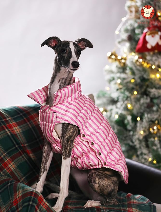 SPACE LION Dog Puffer Jacket, Down Winter Coat, Durable Outdoor Coat for Cold and Windy Conditions, Lightweight & Adjustable Fit Coats for Small Dogs, (Pink, Size10/S)