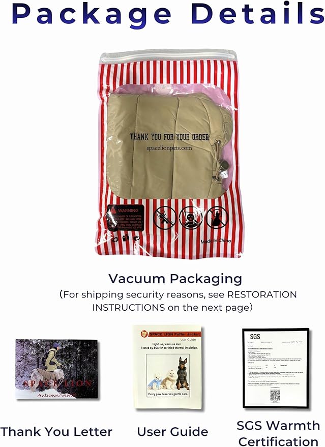 SPACE LION Dog Puffer Jacket, Down Winter Coat, Durable Outdoor Coat for Cold and Windy Conditions, Lightweight & Adjustable Fit Coats for Small Dogs, (Pink, Size10/S)