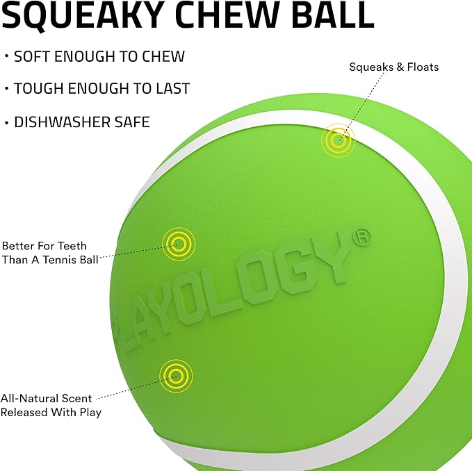 Playology Dog Toys | Squeaky Chew Ball - Bouncy Durable Floating Fetch Ball for Dogs | Medium Mom's Turkey Scented Toy - Easy to Clean and Made from Non Toxic Materials