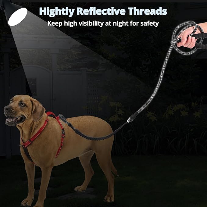 jenico Rope Dog Leash 8FT: Heavy Duty Leashes with Swivel Lockable Hook Reflective Threads Bungee and Padded Handle - Dog Lead for Large Small Medium Dogs Outside Walking Hiking