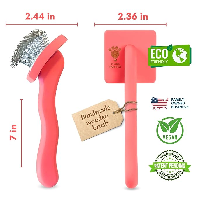 Pet Slicker Brush With Soft Massage Grooming Stainless Steel Pins - For Dematting, Shedding Fur, and Undercoat - Ideal Gift for Professional Pet Groomers - Long Slicker Brush (Coral, Curved Small)