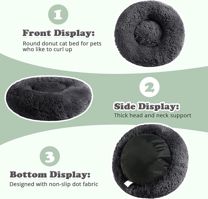 JOLLYVOGUE Dog & Cat Bed, Calming Anti-Anxiety Pet Bed for Small Dogs, Fluffy Donut Cushion for Small and Medium Pets (20")