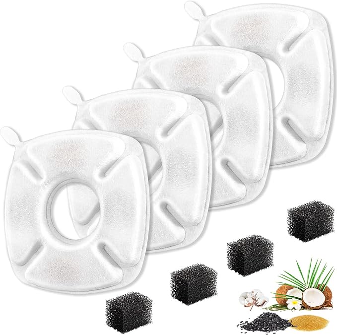8 Pcs Cat Water Fountain Replacement Filters, 4 Pack Filters 4 Pack Pre- Sponges Fit for 67oz, 95oz, 135oz Automatic Pet Fountain Dog Water Dispenser