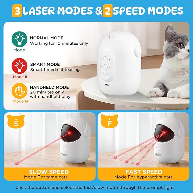 Cat Toys for Indoor Cats, Cat Laser Pointer Toy, Rechargeable Automatic Cat Toy with Timer & Speed Modes, Ideal Interactive for Cats Dogs Training and Exercise