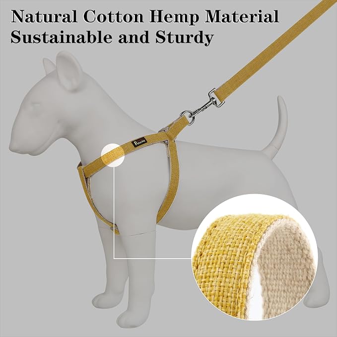 Plutus Pet Cotton Hemp Step in Dog Harness, Sustainable, Lightweight and Escape-Proof, Quick Fit Dog Harness for Puppy Small Medium and Large Dogs, Yellow, L