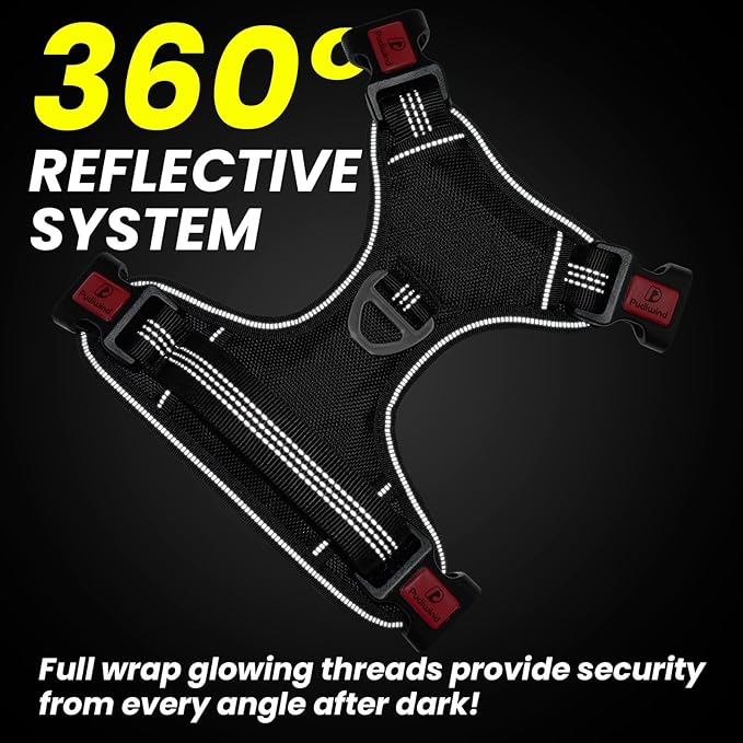 Black No Pull Adjustable Reflective Breathable Heavy Duty Dog Vest Harness for Medium Large Dogs with Quick Release Buckles Soft Padded Handle & Metal Front Back Clip for Walking Training, L