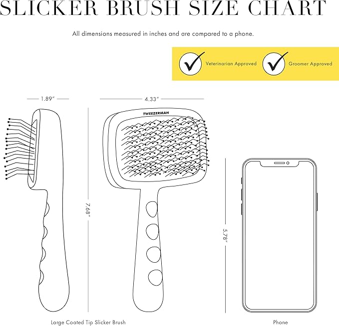 Tweezerman Dog and Cat Slicker Brush for Pets, Grooming Brush with Coated Bristles to Prevent Scratching and Ergonomic Handle