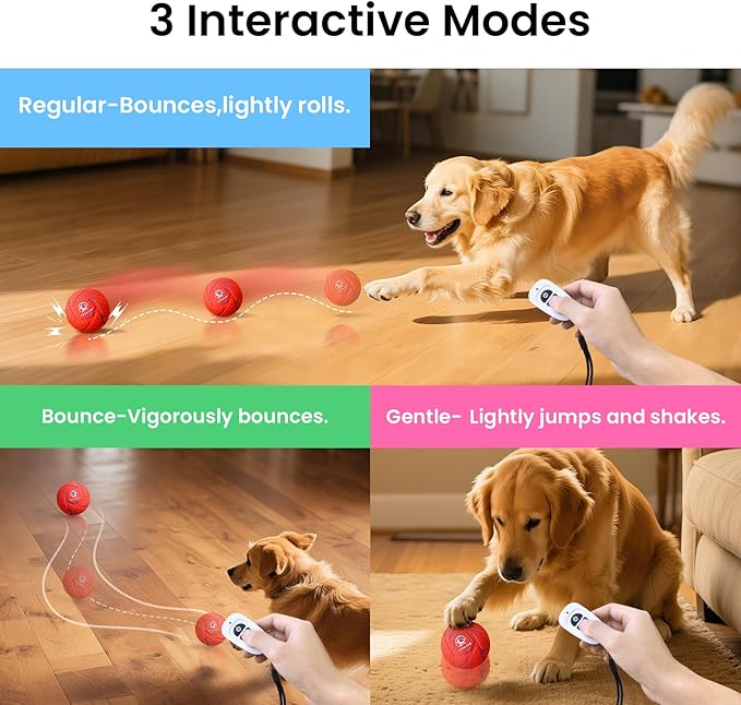 Smart Interactive Dog Toy Ball - Auto Bouncing & Rolling, Chew-Resistant E-TPU Material, 3 Interactive Modes, IPX7 Waterproof, Smart Chase Pet Toy Ball for Medium and Large Dogs (Red)
