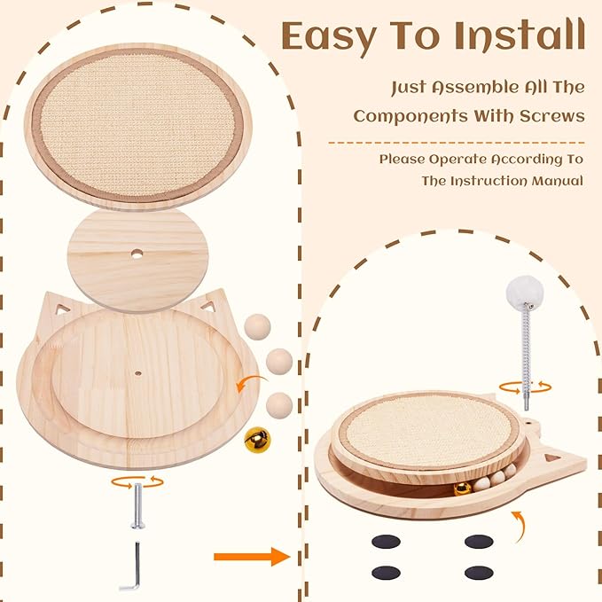 Natural Sisal Cat Scratcher, Round Cat Toys for Indoor Cats Interactive Toys with Ball Track Spring Ball, Kitten Toys for Chasing Hunting Mental Physical Exercise Puzzle