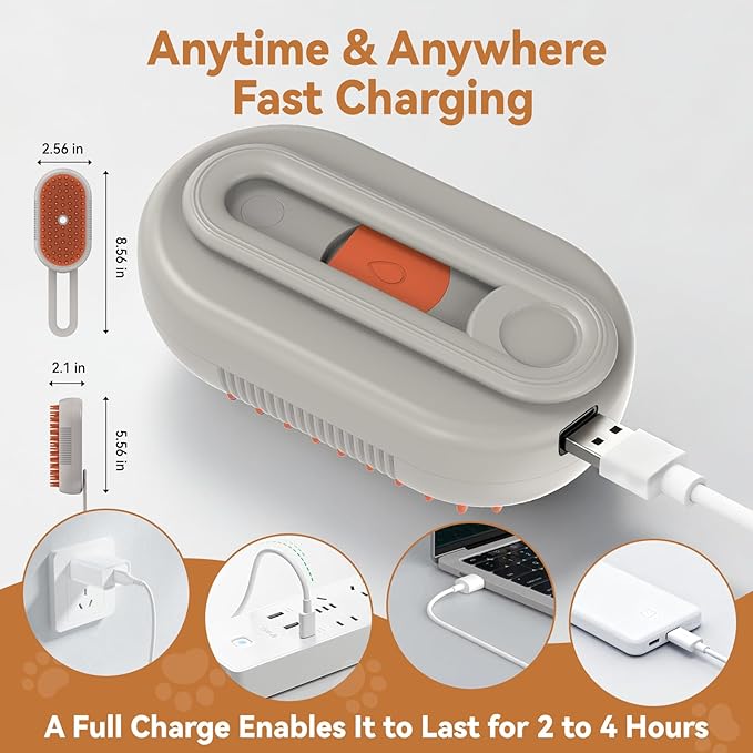 4 in 1 Pet Steam Brush for Shedding,Rechargeable cat brushes for indoor cats,Quiet Detangling Brush for Long Haired Cats and Dogs(Cream Color)