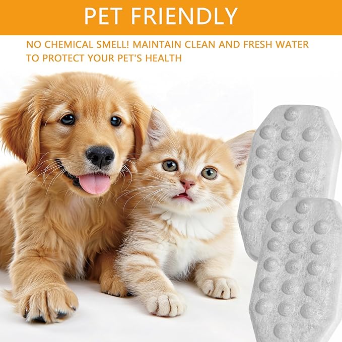 12Pack Cat Water Fountain Filters with 12 Pack Pre-Filter Sponges for 3.2L/108oz Stainless Steel Pet Water Fountain with Water Level Window