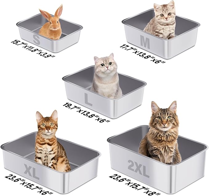Small Stainless Steel Litter Box 2 Pack,15.7"x11.8"x4" Small Litter Box for Kittens, Easy Clean Non Stick Easy Entry No Smell Metal Litterbox for Kitty/Rabbits