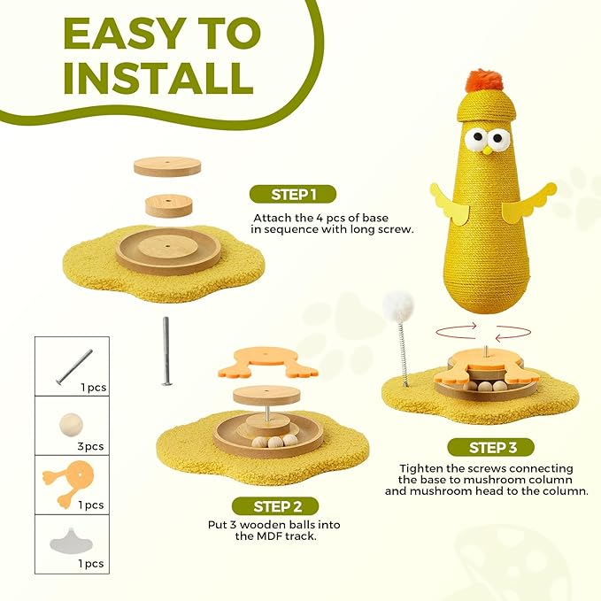 Kitten Toys for Indoor Cats Scratching Post,Cat Toys Scratcher Post,Sisal Cat Scratch Posts for Kittens with Interactive Track Ball Spring Ball Toy