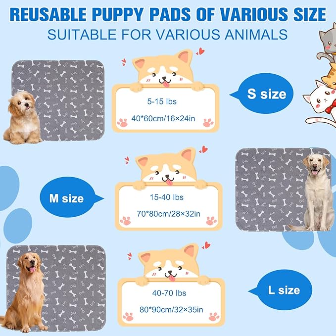Puppy Pad Pee Pads, Puppy Pads with Pheromones, Reusable and Washable Pee Pads for Dogs & Cats, Leak-Proof & Anti-Slip Pet Training Pads, Fast Absorbent for Home/Travel (L)