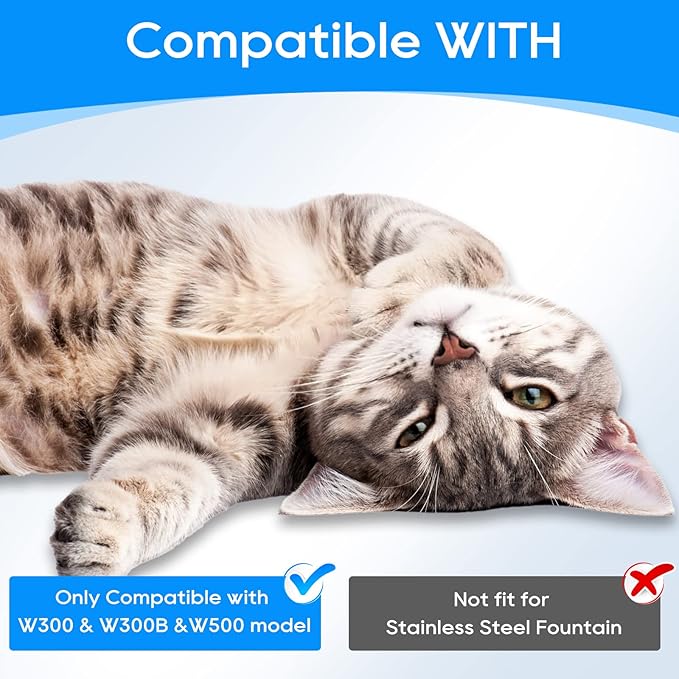 12 Pack Cat Water Filter Replacement for W300&W300B&W500 Pet Water Fountain, Pet Fountain Filters for 67oz/2L and 118oz/3.5L Automatic Cat Water Fountains