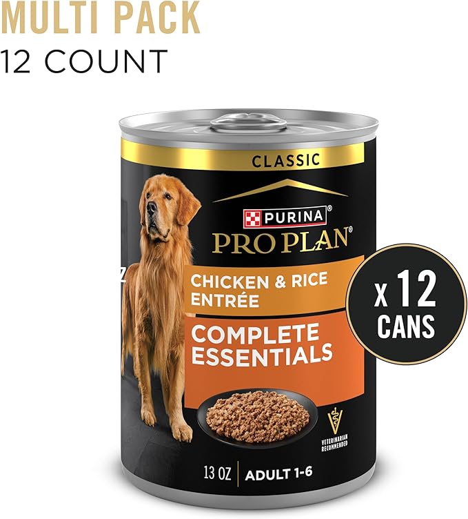 Purina Pro Plan Complete Essentials Classic Pate Dog Food, Chicken and Rice Entrée - (Pack of 12) 13 oz. Cans