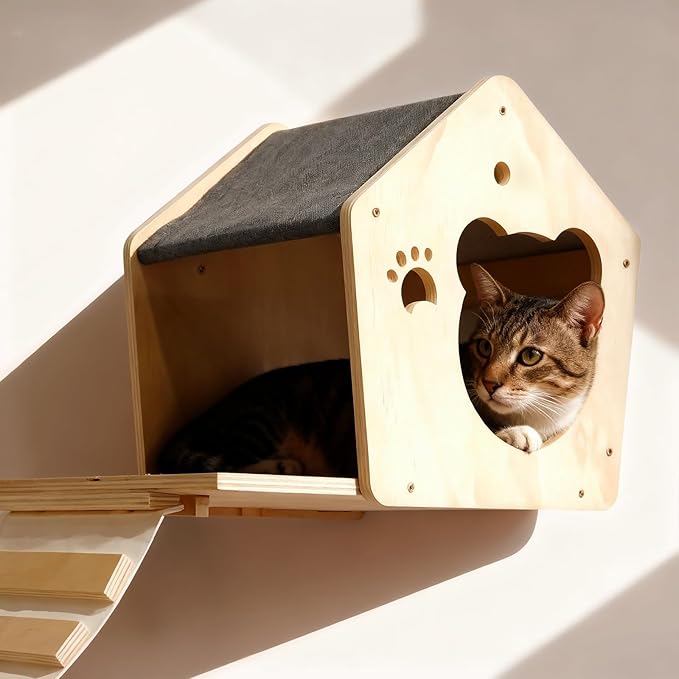 Cat Wall Shelves, Multi-Level Cat Climbing for Indoor Cats, DIY Wall-Mounted Cat Furniture Set with Toys for Play & Rest