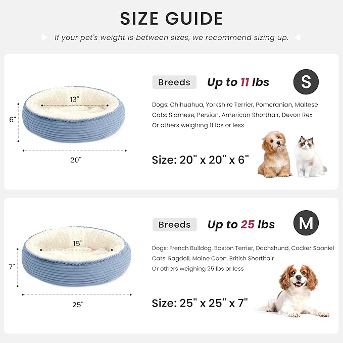 Love's cabin Round Donut Cat and Dog Cushion Bed, 25in Pet Bed for Small or Medium Dogs, Anti-Slip & Water-Resistant Bottom, Soft Durable Fabric Pet Beds, Washable Calming Cat Bed Sky Blue Stripe