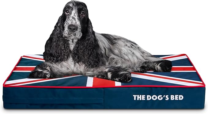 The Dog’s Bed Orthopedic Memory Foam Dog Bed, Medium Blue & Red Trim UK Center Flag, Pain Relief for Arthritis, Hip & Elbow Dysplasia, Post Surgery Supportive, Waterproof Washable, Veterinary Approved