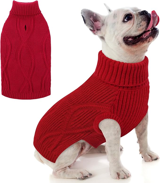 Dog Sweater Pullover, Cable Knit Dog Christmas Sweater, Dogs Sweaters for Small Medium Large Dogs with Harness Hole,Puppy Sweaters Boy Or Girl(Wine Red,XS)