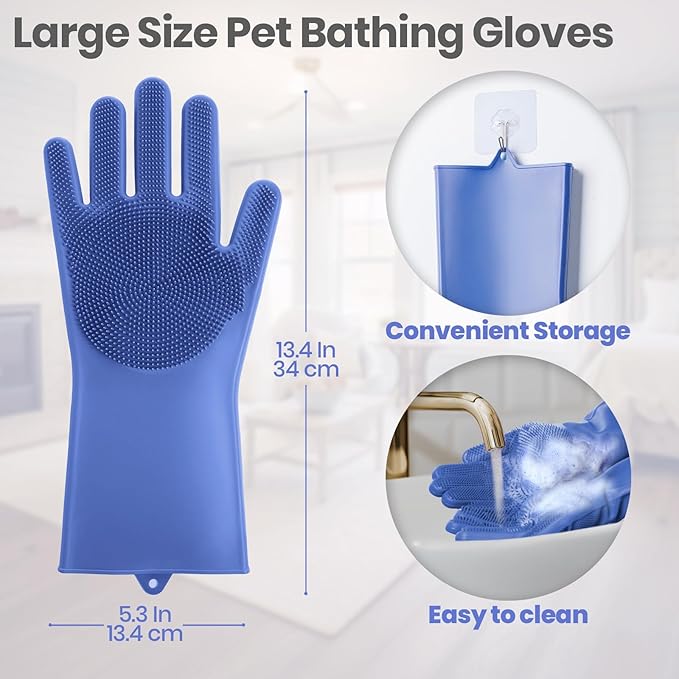DELOMO Dog Washing Gloves Large Size: 1 Pair Soft and Gentle Silicone Pet Grooming Gloves - Bathing Scrubber Brush Mitt Grooming Shedding Fur Removal Massage for Dogs/Cats/Horse