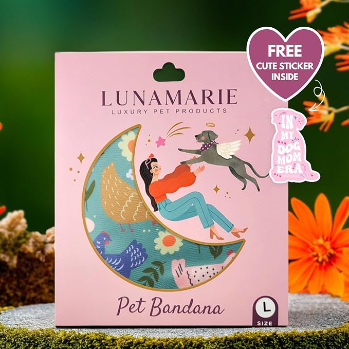 LunaMarie - Luxury Pet Birthday Bandanas -Premium & Silky Poly Fabric | 100% Handmade | Custom Shape Dual Layered (Chicken Couture, Medium)