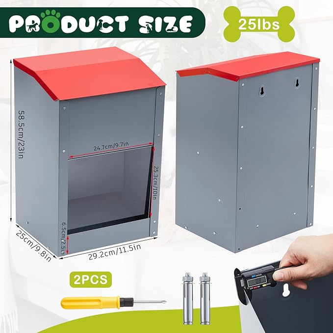 2 Pcs 25 Lbs Large Galvanized Automatic Dog Feeder Dog Food Dispenser with Handle Acrylic Panel Galvanized Gravity Feeder Thickened Rust Proof Outdoor Hanging for Doggie Breed Food Container