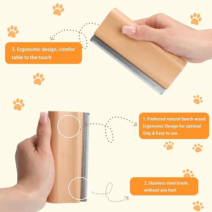 Natural Wooden Pet Grooming Kit 2-in-1 Dog Deshedding Tool and Cat Nail Clipper Gentle & Painless Fur Brush and Secure Paw Nail Trimmer for Small Medium Large Pets (Includes storage box)