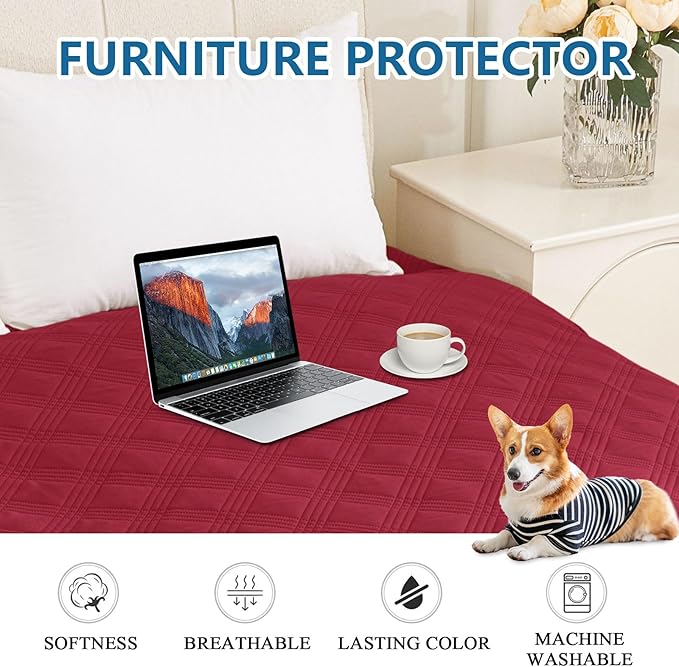 hyha Waterproof Dog Blanket, Reversible Pet Bed Blanket, Soft Sofa Couch Cover for Dogs Washable, Waterproof Pet Couch Covers for Sofa Puppy Cats Furniture Protector(68"x82", Wine Red/Beige)