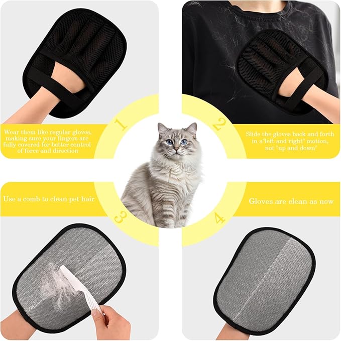 2 Pack Pet Hair Remover Gloves, Upgrated Five-Finger Electrostatic Pet Hair Removal Glove for Cats and Dogs, Reusable Pet Hair Gloves for Couch, Furniture, Car Seat, Carpet