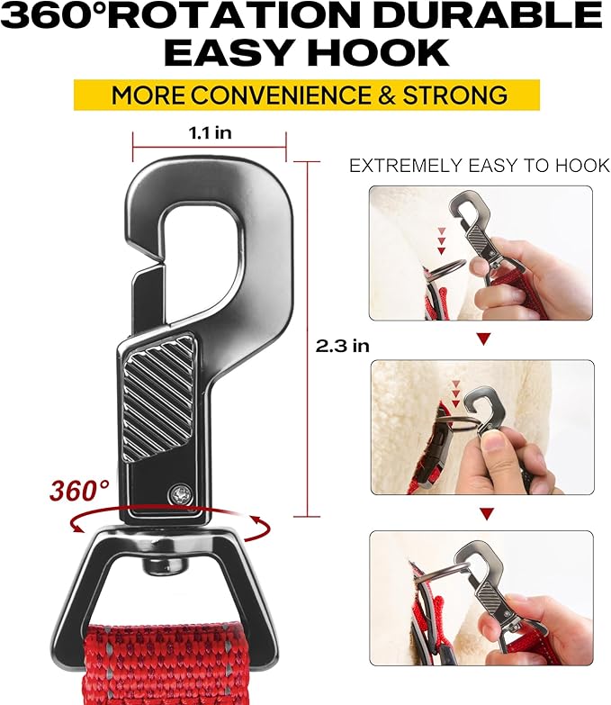 Fida 4 FT Heavy Duty Dog Leash with 2 Comfortable Padded Handles, Traffic Handle & Advanced Easy Snap Hook, Reflective Walking Lead for Large, Medium & Small Breed Dogs, Red