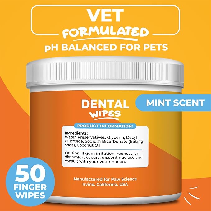 Dog & Cat Teeth Cleaning Wipes - Dental Finger Wipes for Cats & Dogs - Pet Toothbrush & Tooth Brushing Kit - Effective Teeth Cleaner (Mint)