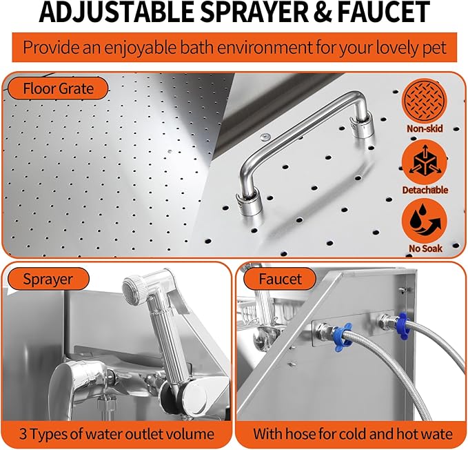 38" Stainless Steel Dog Washing Stations for Large Dogs, Pet oming Tub for Home, Professional Pet Bathtub Bathing Station, Cat Wash Station, Dog Shower Tub with Stairs, Drain & Door,L-Door