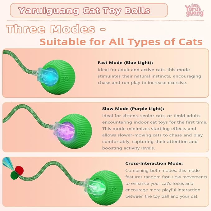 New Upgraded Cat Ball Toy - Speedy Tail 3.0 Cat Toy, Interactive Cat Toy Ball, Stimulating Toys and Juguetes para Gatos, Cat Toys for Bored Indoor（Sound Switchable） (Green)