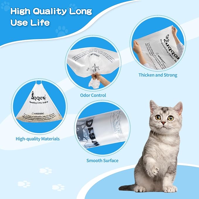 150 Count Drawstring Litter Box Liners Compatible with Automatic Litter Box 4 & 3 - Thickened Leak-Proof Cat Litter Waste Bags, Pre-Separated Clear Design (25.8" x 21"), Odor Control Cat Litter Liner
