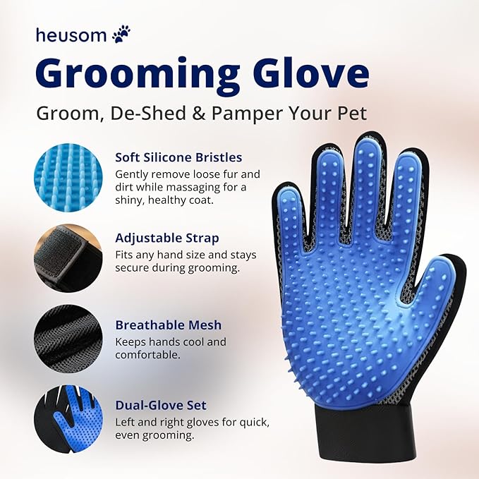 Silent Groom Pro Grooming Glove for Dogs, Cats, Rabbits & Horses | 2-in-1 Pet Brush & Deshedding Tool | Gentle Bathing & Cleaning for Long & Short Hair | Grooming Supplies for Pet Fur Control