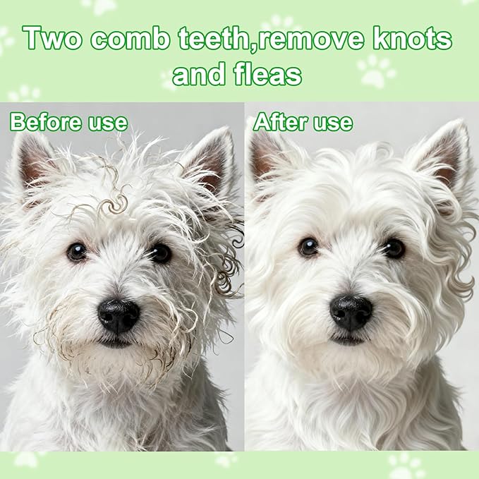 Pet Grooming Combs for Dogs Cats, 2 Pack Bamboo Combs with Wide Fine Teeth for Shedding, Detangling, Flea Removal and Daily Care