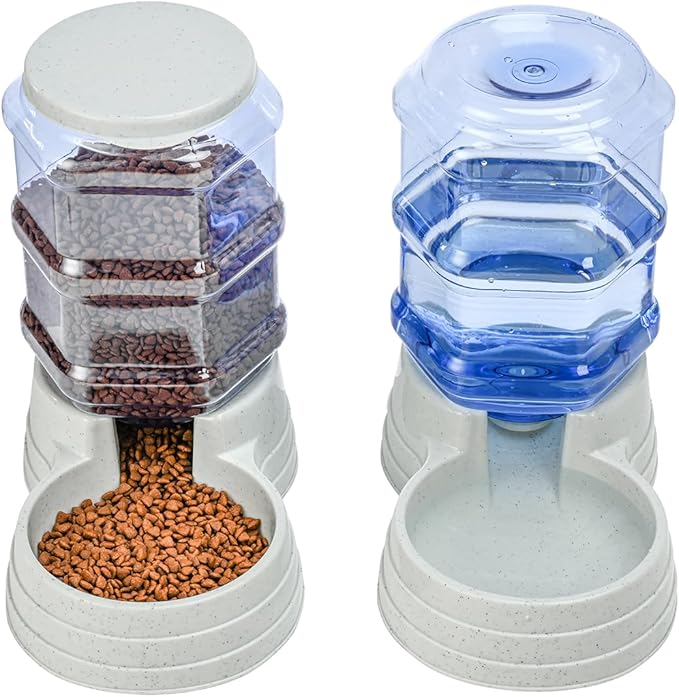 2 Pack 6L Automatic Gravity Pet Feeder and Water Dispenser Set, Large Capacity Automatic Dog Feeder and Dog Water Dispenser for Small Medium Dog Pets Puppy Kitten