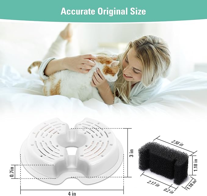 12 Pack Replacement Filters & Pump Sponges for 67oz/2L Colorful Cat Fountain with LED Light, BFLICROY Cat Water Fountain Filter, Quadruple Filtration Pet Fountain Filters Replacement