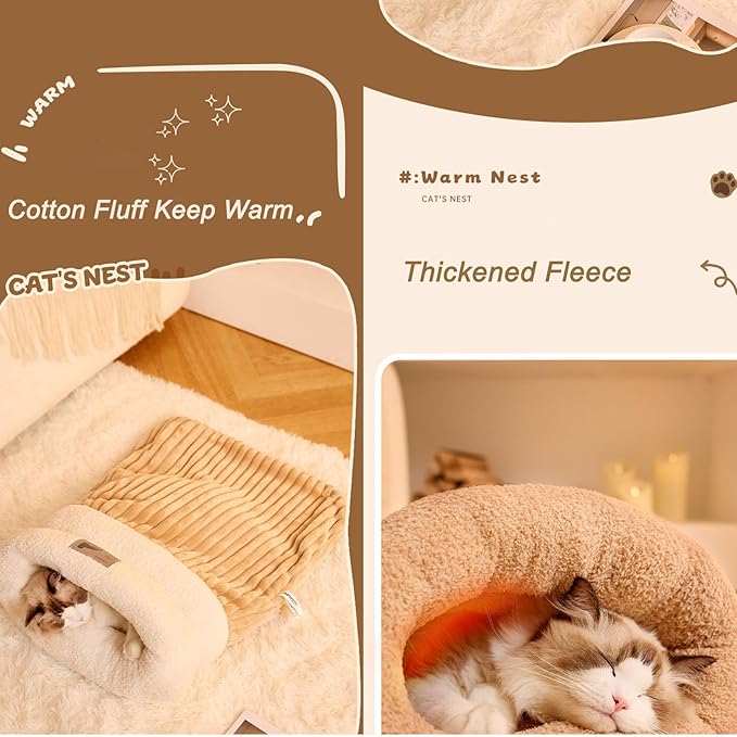 Cat Bed Cave-cat beds for Indoor Cats,Soft and Comfortable,Warm nest,Cute cat House,Semi-Enclosed cat Bed,Kitty pet hut,Hideaway,Winter Cat House (Extra Warmth)