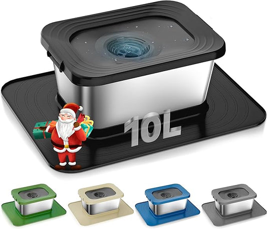 10L No Spill Dog Water Bowl, 2.6 Gal Stainless Steel No Splash Large Dog Water Bowl with Non-Slip Silicone Mat, Spill Proof Slow Drinking Pet Bowls for Messy Drinkers Indoor/Outdoor Use Black