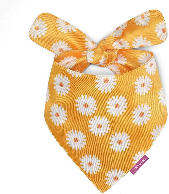 LunaMarie - Luxury Pet Birthday Bandanas -Premium & Silky Poly Fabric | 100% Handmade | Custom Shape Dual Layered (Daisies, Large)