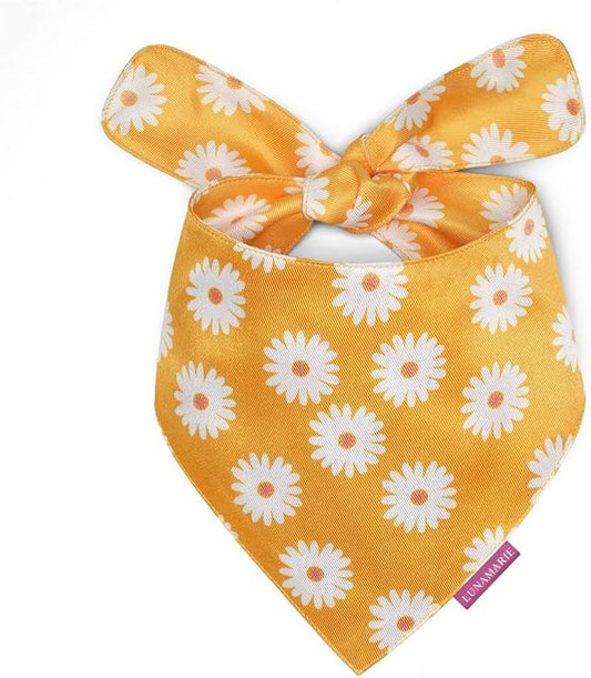 LunaMarie - Luxury Pet Birthday Bandanas -Premium & Silky Poly Fabric | 100% Handmade | Custom Shape Dual Layered (Daisies, Large)